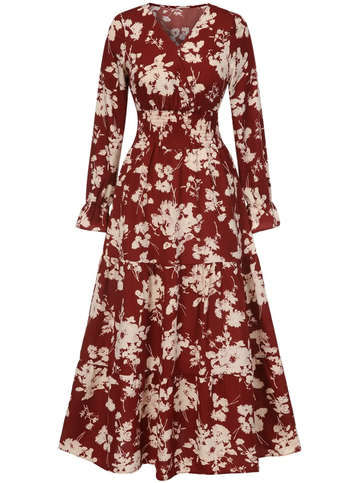 Outlet Retro Stage 1930s Flower Silhouette V-Neck Maxi Dress