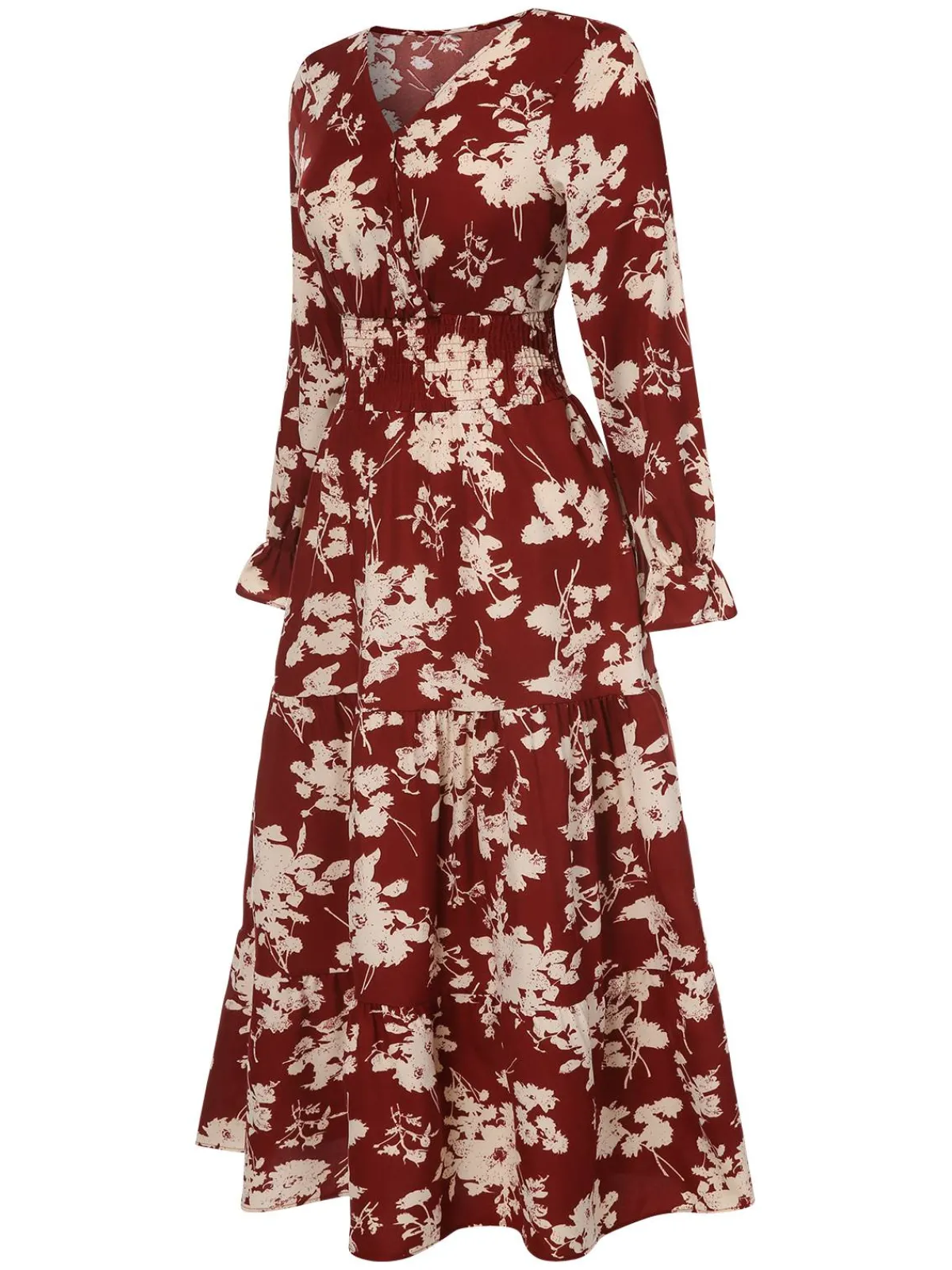 Outlet Retro Stage 1930s Flower Silhouette V-Neck Maxi Dress