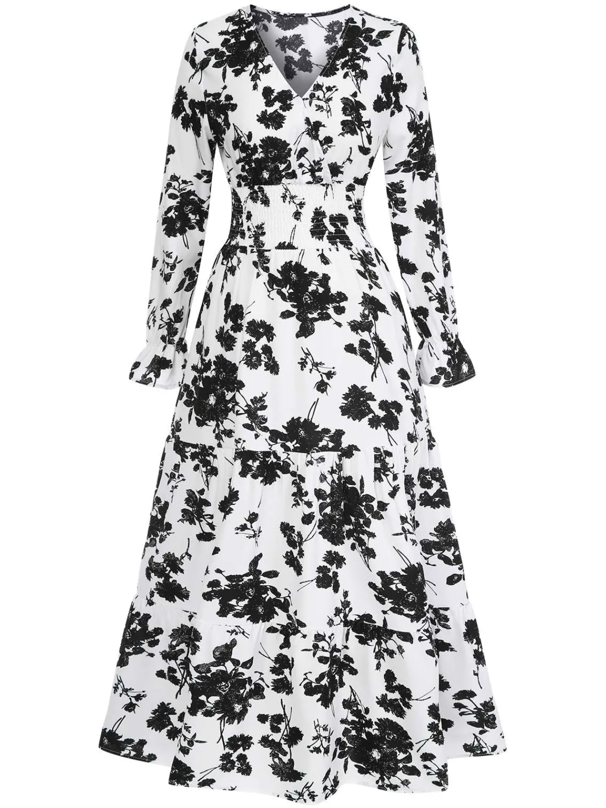 Outlet Retro Stage 1930s Flower Silhouette V-Neck Maxi Dress