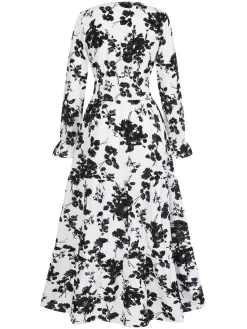 Outlet Retro Stage 1930s Flower Silhouette V-Neck Maxi Dress