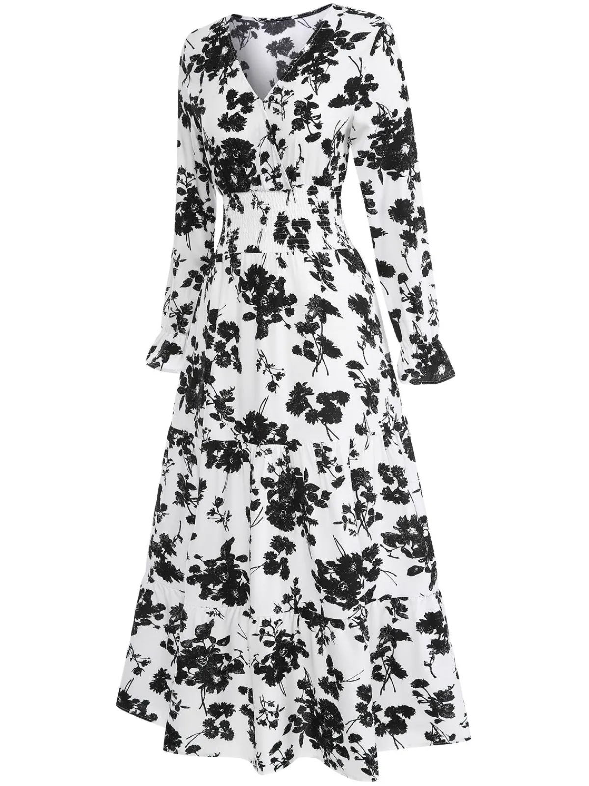 Outlet Retro Stage 1930s Flower Silhouette V-Neck Maxi Dress