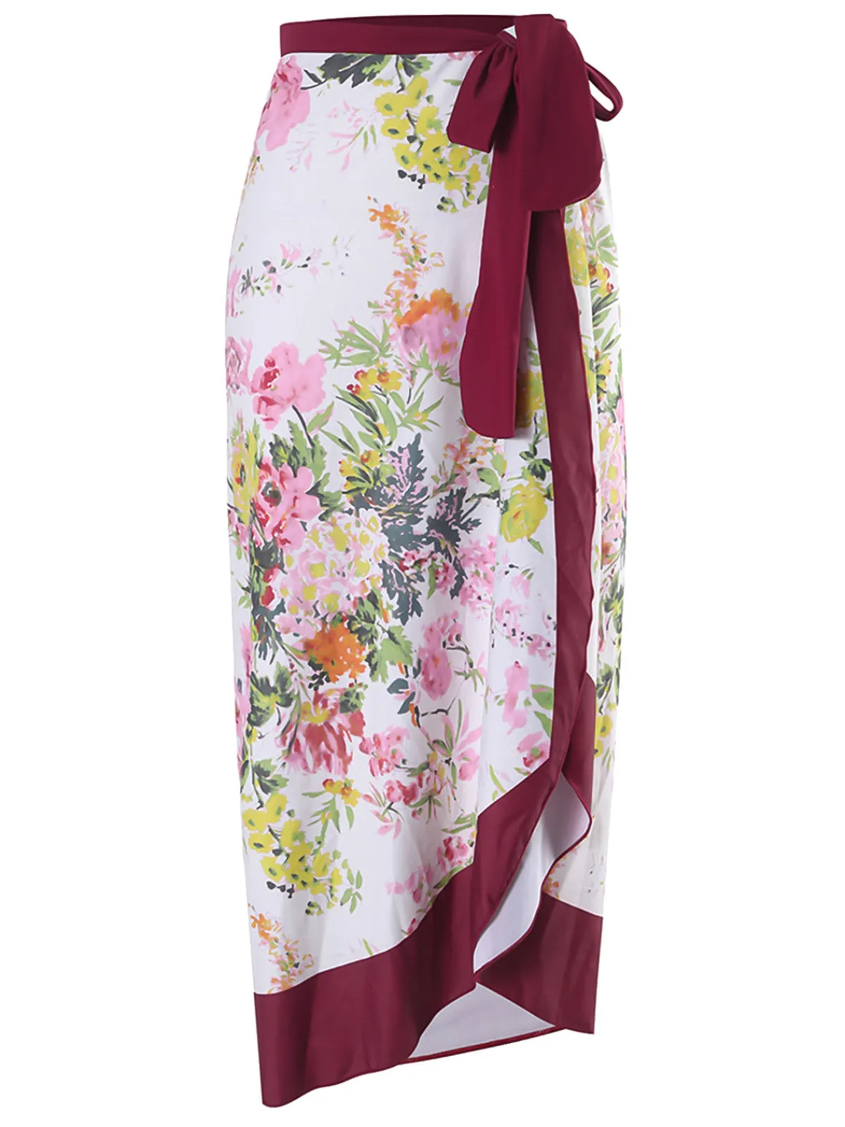 Best Retro Stage 1950s Flowers Lace up Wrap Cover-up