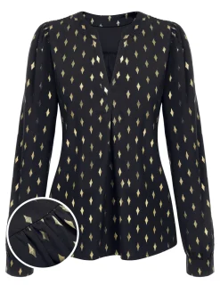 Hot Retro Stage 1940s Foil Stamping Stars V-Neck Blouse