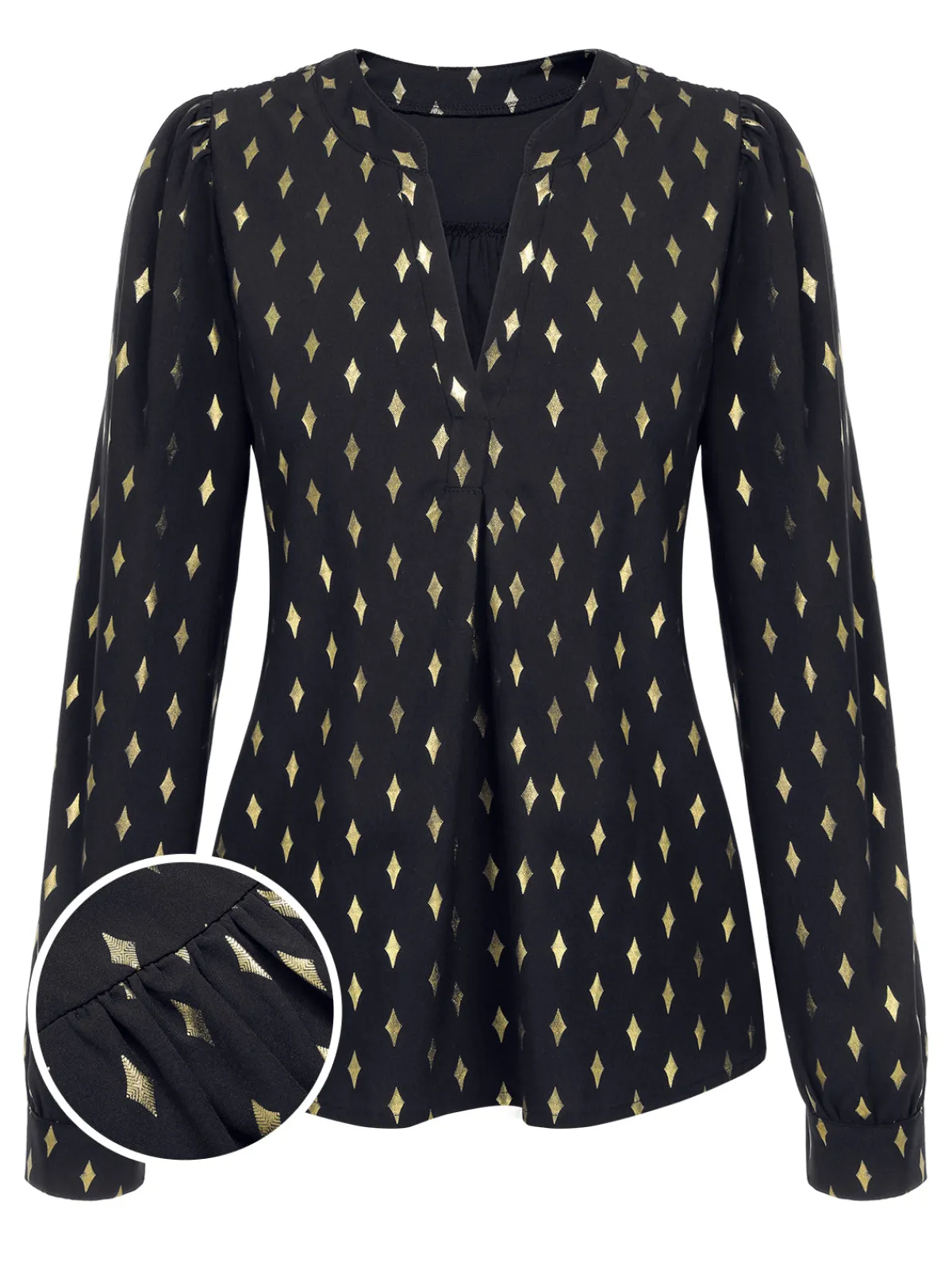 Hot Retro Stage 1940s Foil Stamping Stars V-Neck Blouse