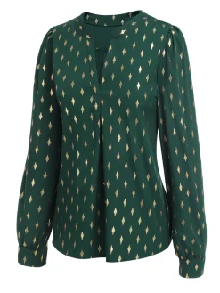 Hot Retro Stage 1940s Foil Stamping Stars V-Neck Blouse