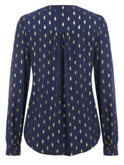 Hot Retro Stage 1940s Foil Stamping Stars V-Neck Blouse