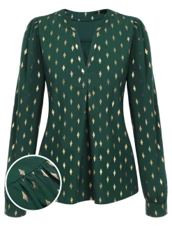 Hot Retro Stage 1940s Foil Stamping Stars V-Neck Blouse
