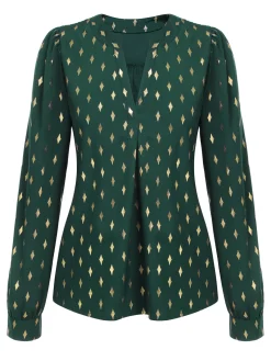 Hot Retro Stage 1940s Foil Stamping Stars V-Neck Blouse