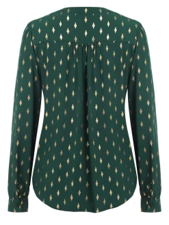 Hot Retro Stage 1940s Foil Stamping Stars V-Neck Blouse