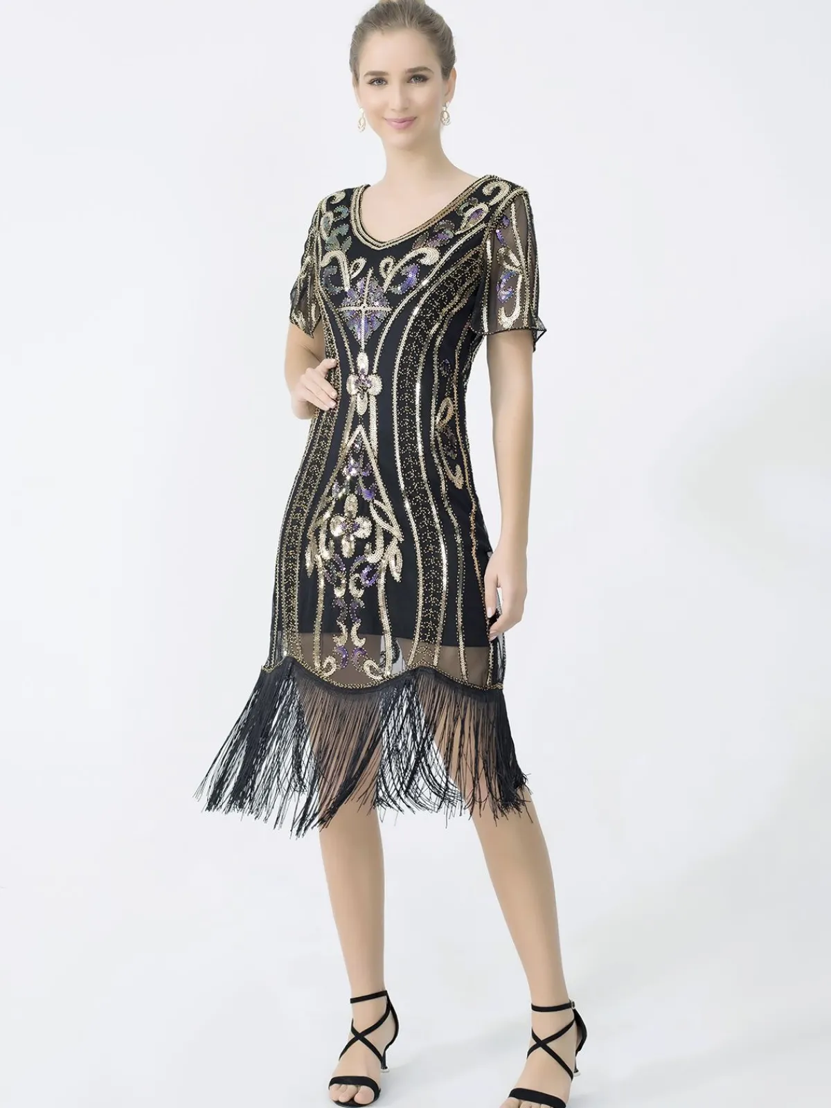 Sale Retro Stage 1920s Fringe Sequin Flapper Dress