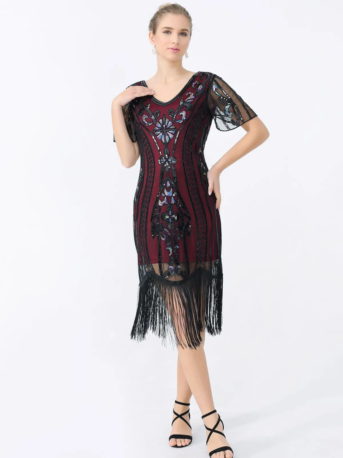 Sale Retro Stage 1920s Fringe Sequin Flapper Dress