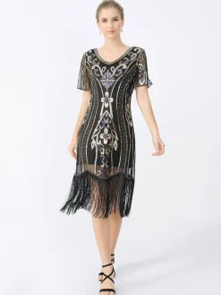 Sale Retro Stage 1920s Fringe Sequin Flapper Dress