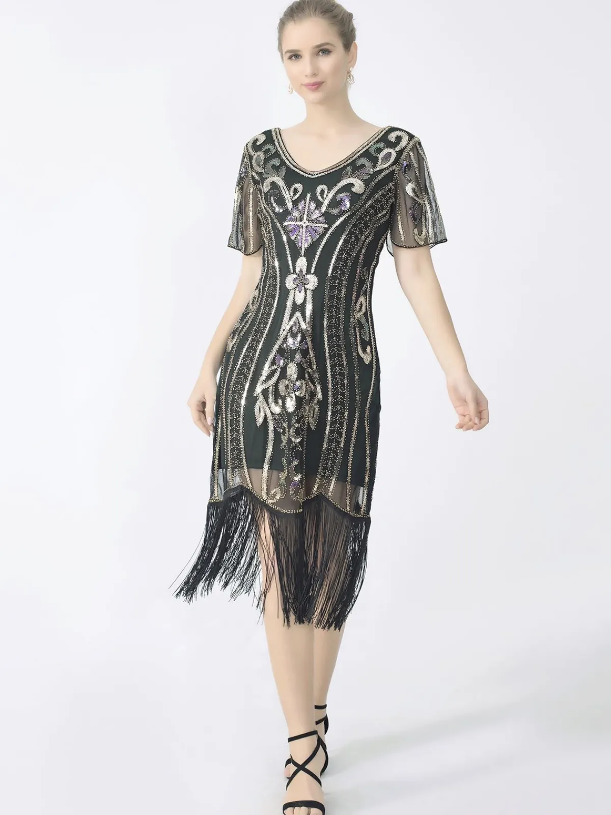 Sale Retro Stage 1920s Fringe Sequin Flapper Dress
