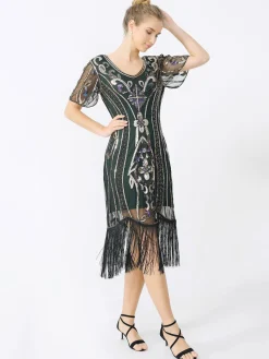 Sale Retro Stage 1920s Fringe Sequin Flapper Dress