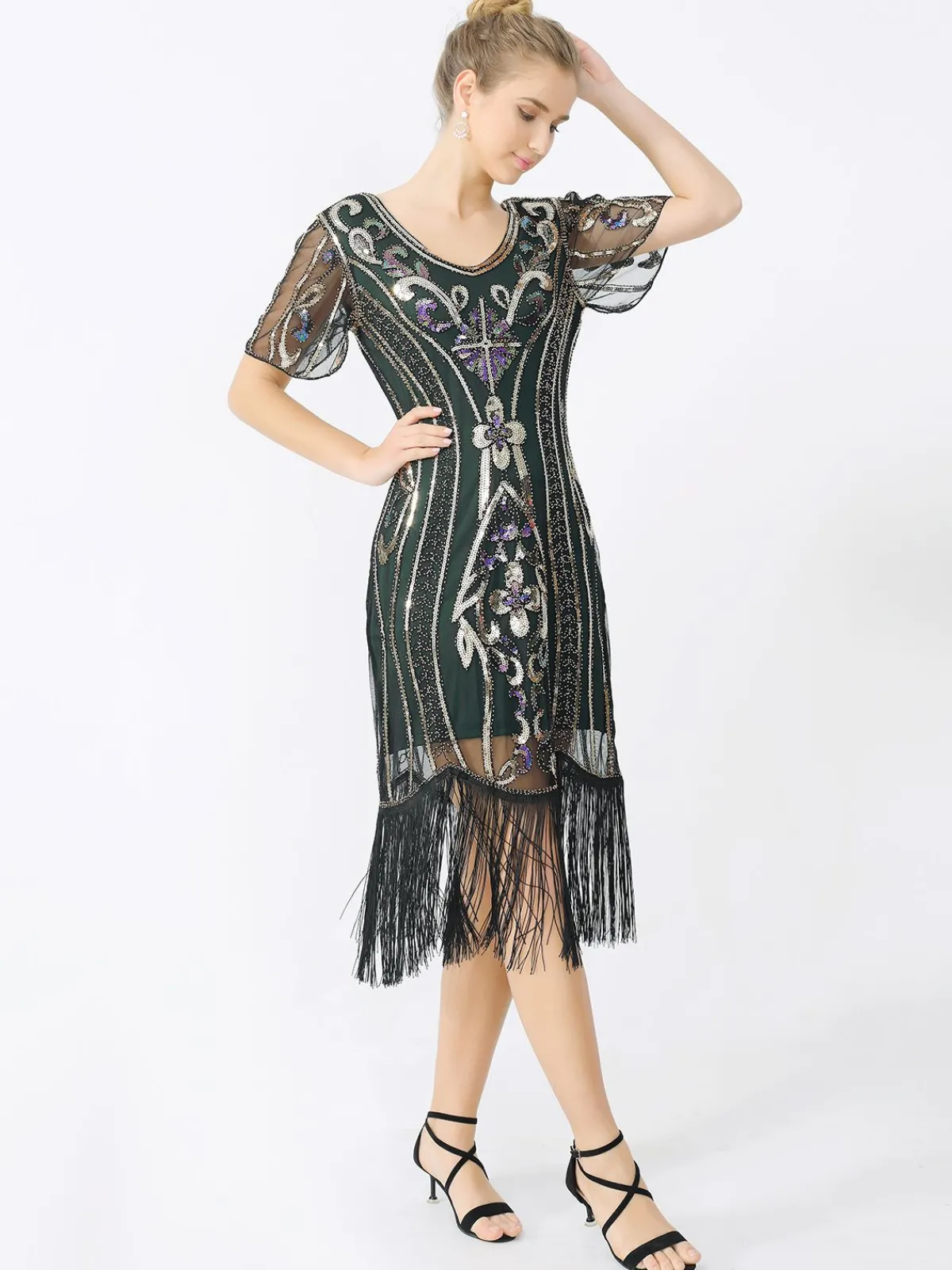 Sale Retro Stage 1920s Fringe Sequin Flapper Dress