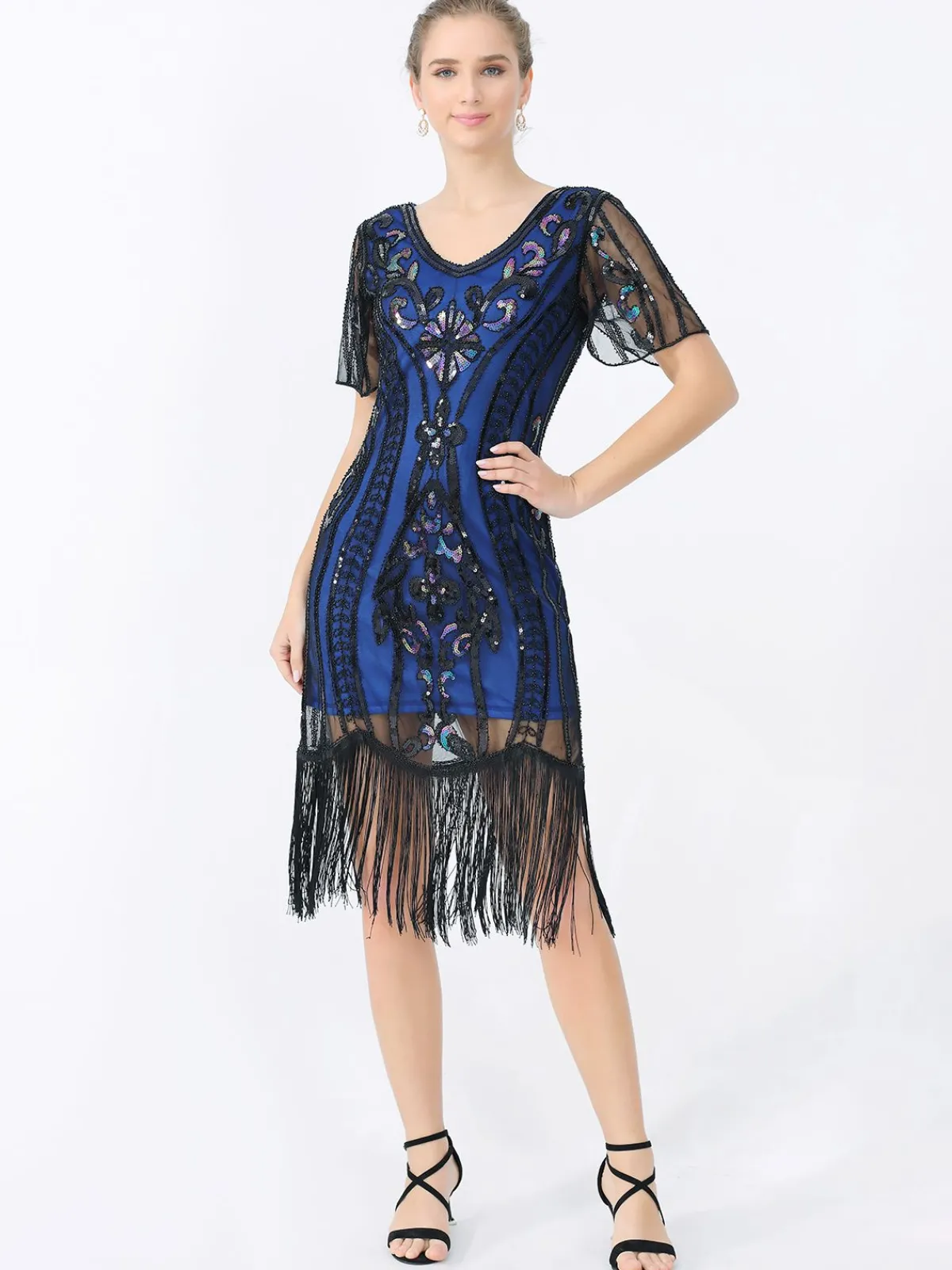 Sale Retro Stage 1920s Fringe Sequin Flapper Dress