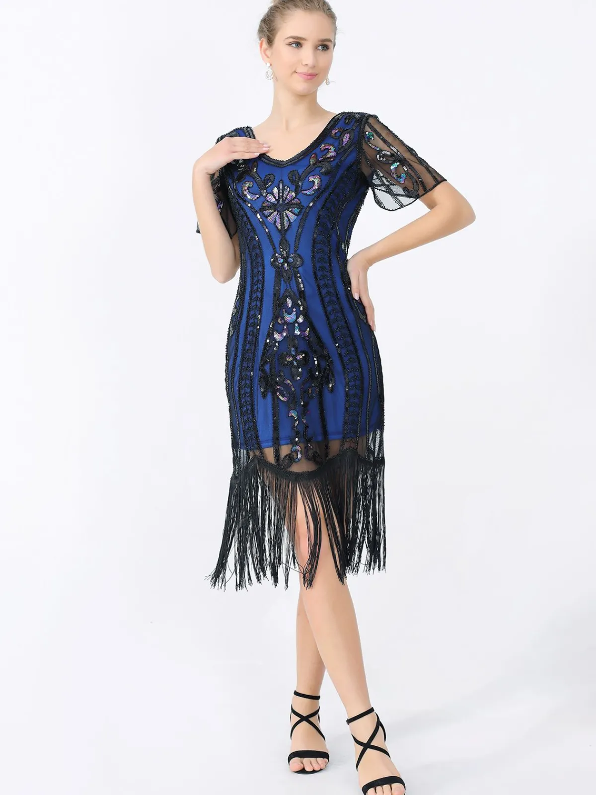 Sale Retro Stage 1920s Fringe Sequin Flapper Dress