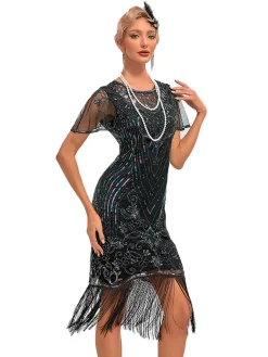 Sale Retro Stage 1920s Fringed 3D Beaded Dress