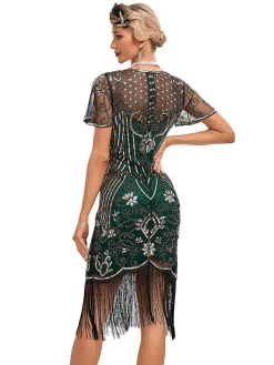 Sale Retro Stage 1920s Fringed 3D Beaded Dress