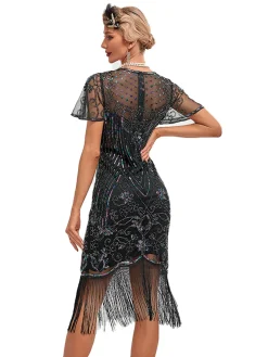 Sale Retro Stage 1920s Fringed 3D Beaded Dress