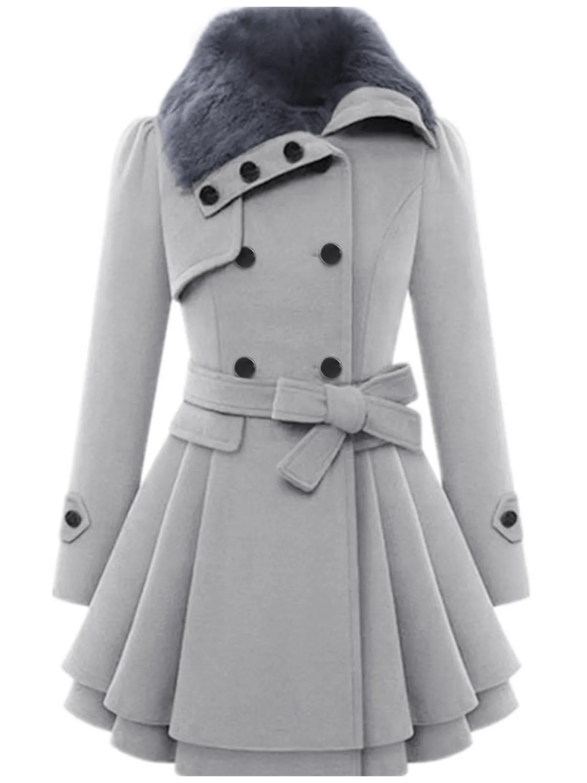 Hot Retro Stage 1950s Fur Collar Waisted Winter Coat