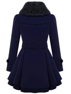 Hot Retro Stage 1950s Fur Collar Waisted Winter Coat