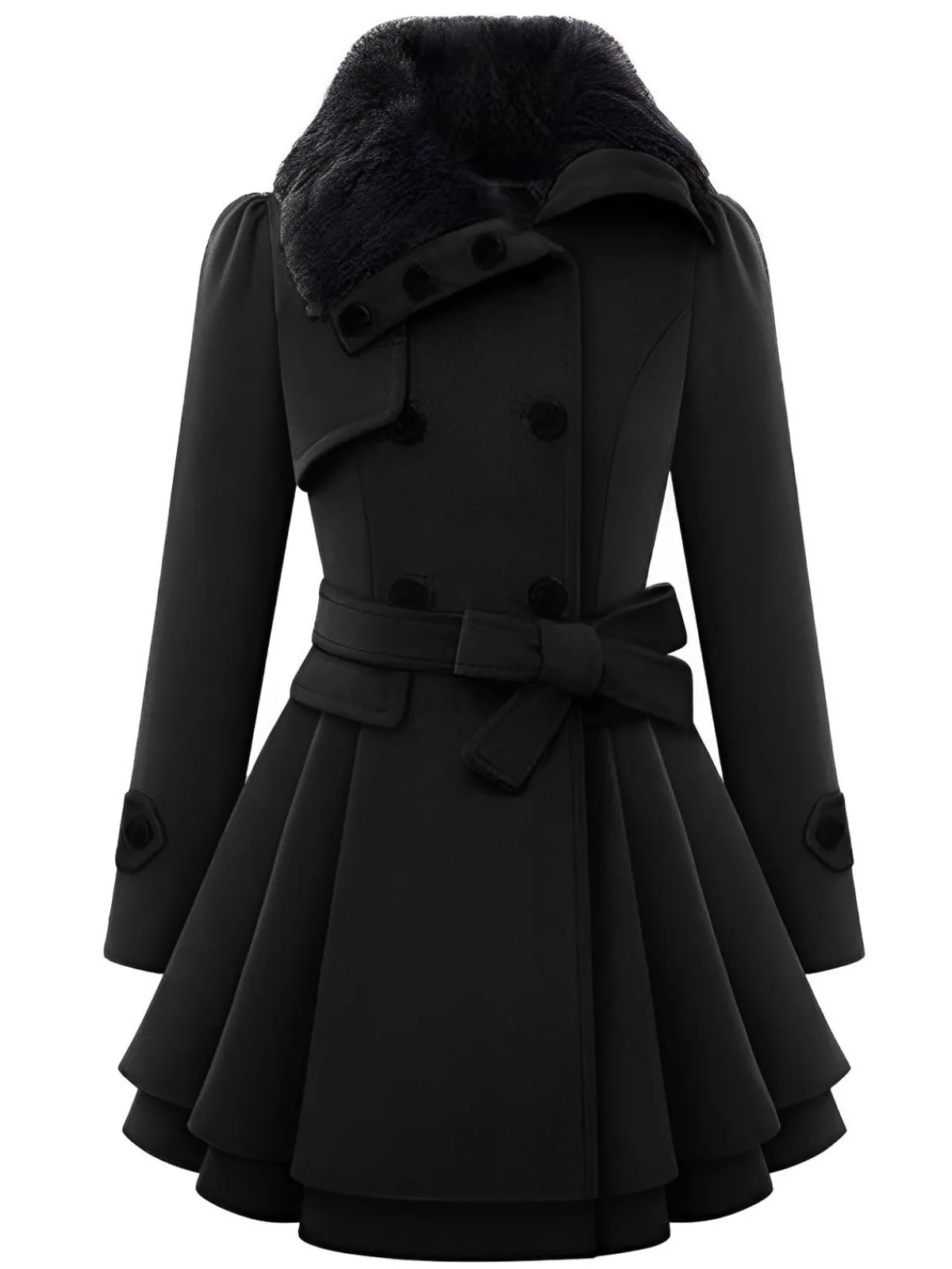 Hot Retro Stage 1950s Fur Collar Waisted Winter Coat