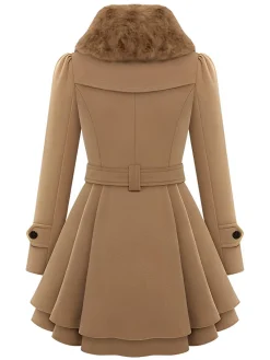 Hot Retro Stage 1950s Fur Collar Waisted Winter Coat