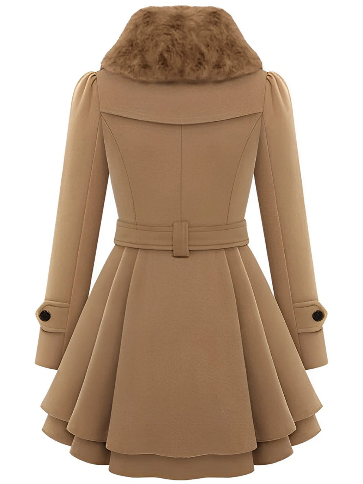 Hot Retro Stage 1950s Fur Collar Waisted Winter Coat