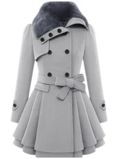 New Retro Stage 1950s Fur Collar Waisted Winter Coat