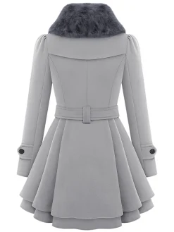 Online Retro Stage 1950s Fur Collar Waisted Winter Coat