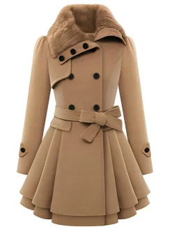 Fashion Retro Stage 1950s Fur Collar Waisted Winter Coat
