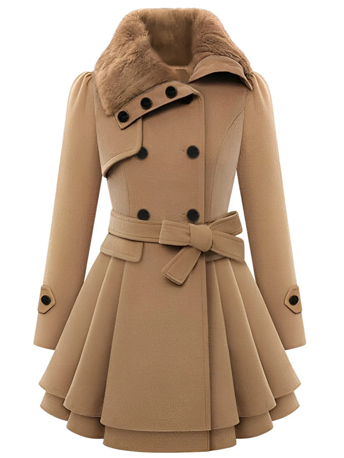Fashion Retro Stage 1950s Fur Collar Waisted Winter Coat