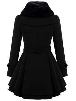 Fashion Retro Stage 1950s Fur Collar Waisted Winter Coat