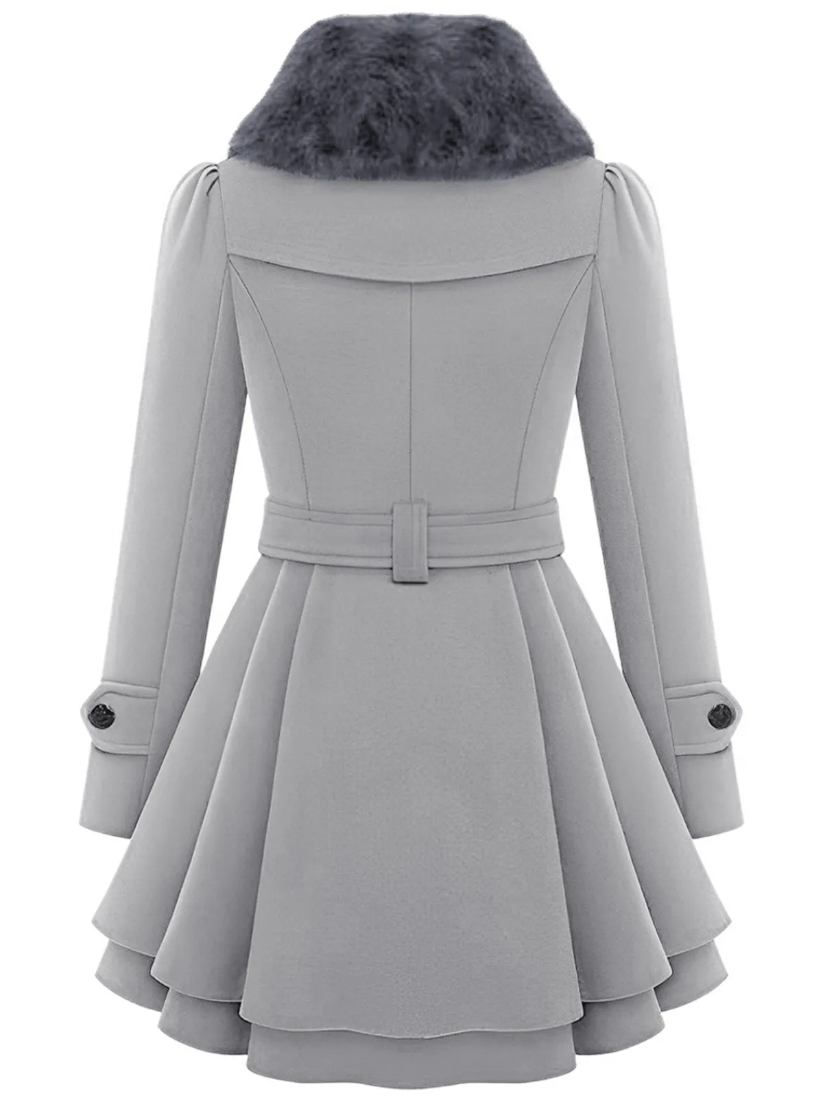 Fashion Retro Stage 1950s Fur Collar Waisted Winter Coat