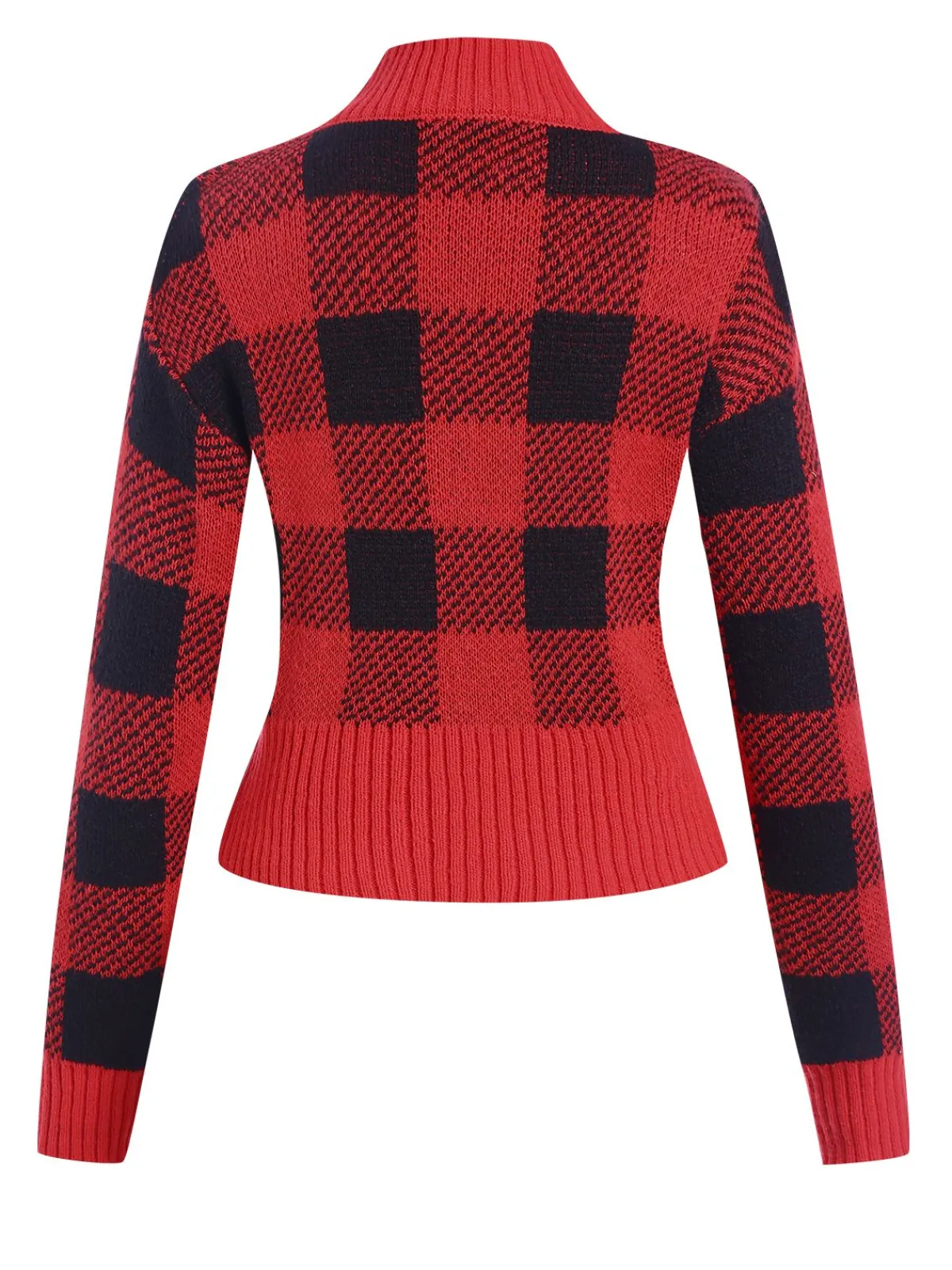 Clearance Retro Stage 1950s Gingham Plaid Christmas Sweater Wine Red