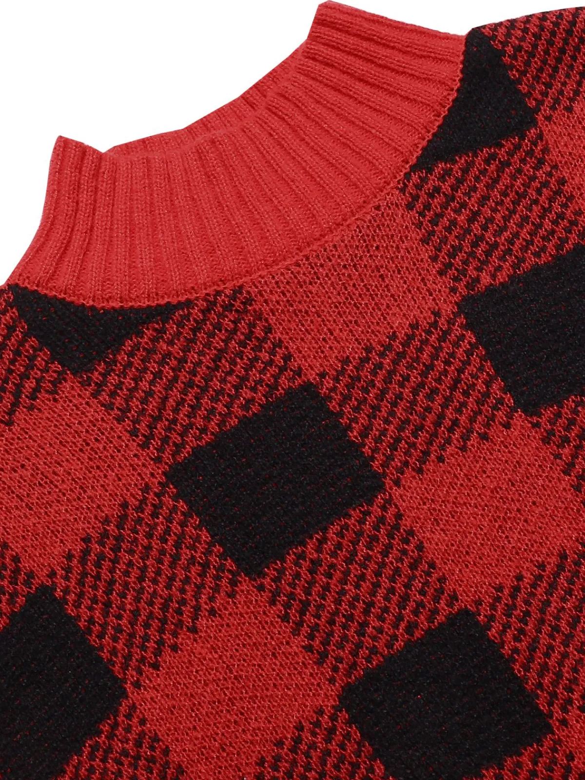 Clearance Retro Stage 1950s Gingham Plaid Christmas Sweater Wine Red