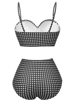 New Retro Stage 1950s Gingham Plaid Suspender Swimsuit