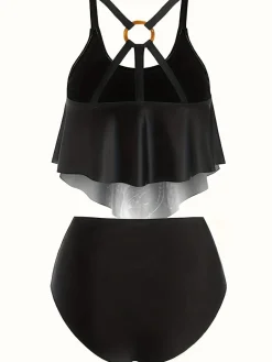 Discount Retro Stage 1980s Gothic Dragon Back-Cross Ruffle Swimsuit