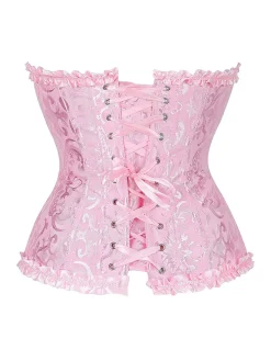 Sale Retro Stage 1970s Gothic Jacquard Panel Lace Corset Top