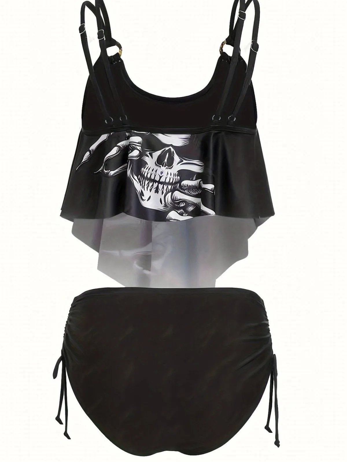 Online Retro Stage 1980s Gothic Skull Bow Ruffle Swimsuit