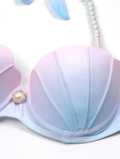 Clearance Retro Stage 1940s Shell Skirted Bikini Set Gradient Pink