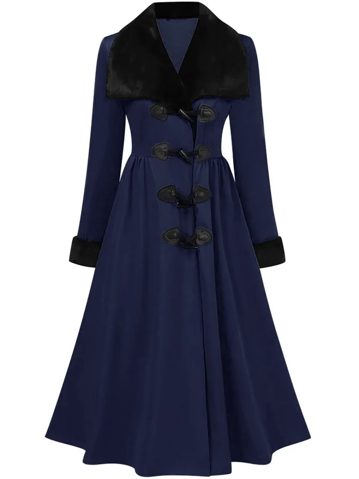 Sale Retro Stage 1950s Green And Black Fur Collar Coat
