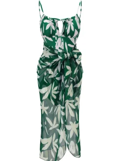 Sale Retro Stage 1960s Leaf Sleeveless Camisole Strap Swimsuit Green