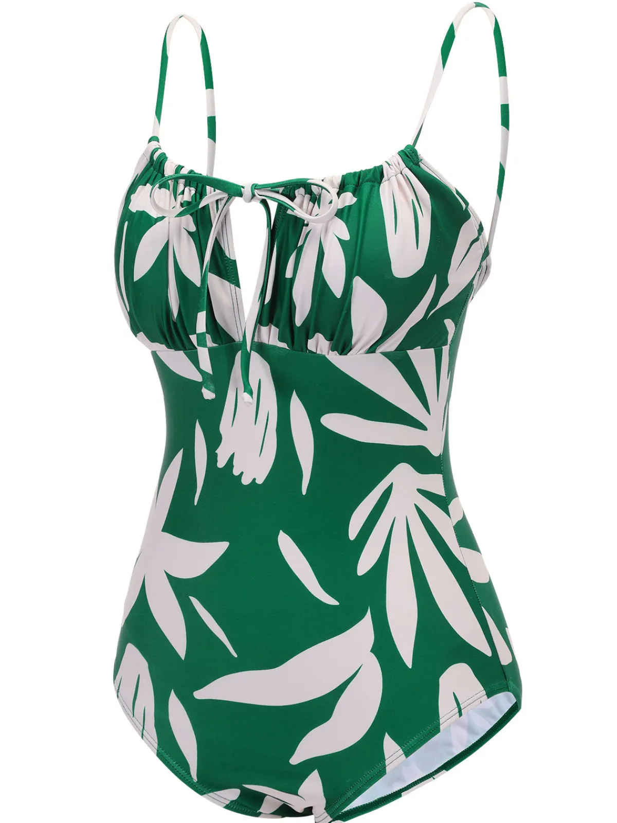 Sale Retro Stage 1960s Leaf Sleeveless Camisole Strap Swimsuit Green