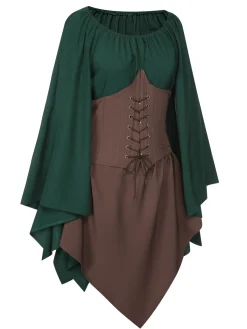 Discount Retro Stage 1950s Halloween Bat Sleeves Patchwork Dress
