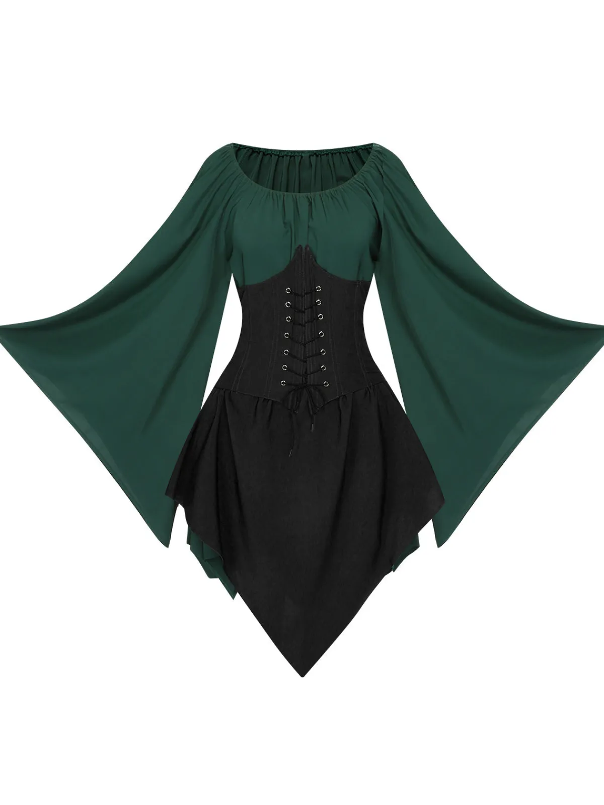 Discount Retro Stage 1950s Halloween Bat Sleeves Patchwork Dress
