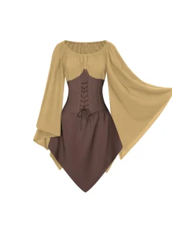 Discount Retro Stage 1950s Halloween Bat Sleeves Patchwork Dress
