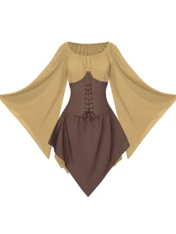 Discount Retro Stage 1950s Halloween Bat Sleeves Patchwork Dress