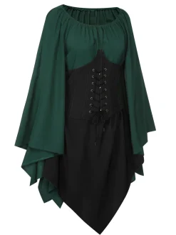 Discount Retro Stage 1950s Halloween Bat Sleeves Patchwork Dress